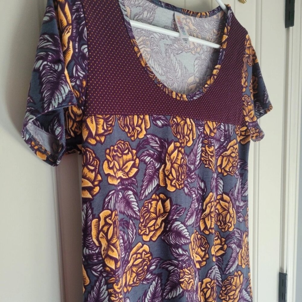Purple Floral Top Womens Shirt Orange Roses lularoe